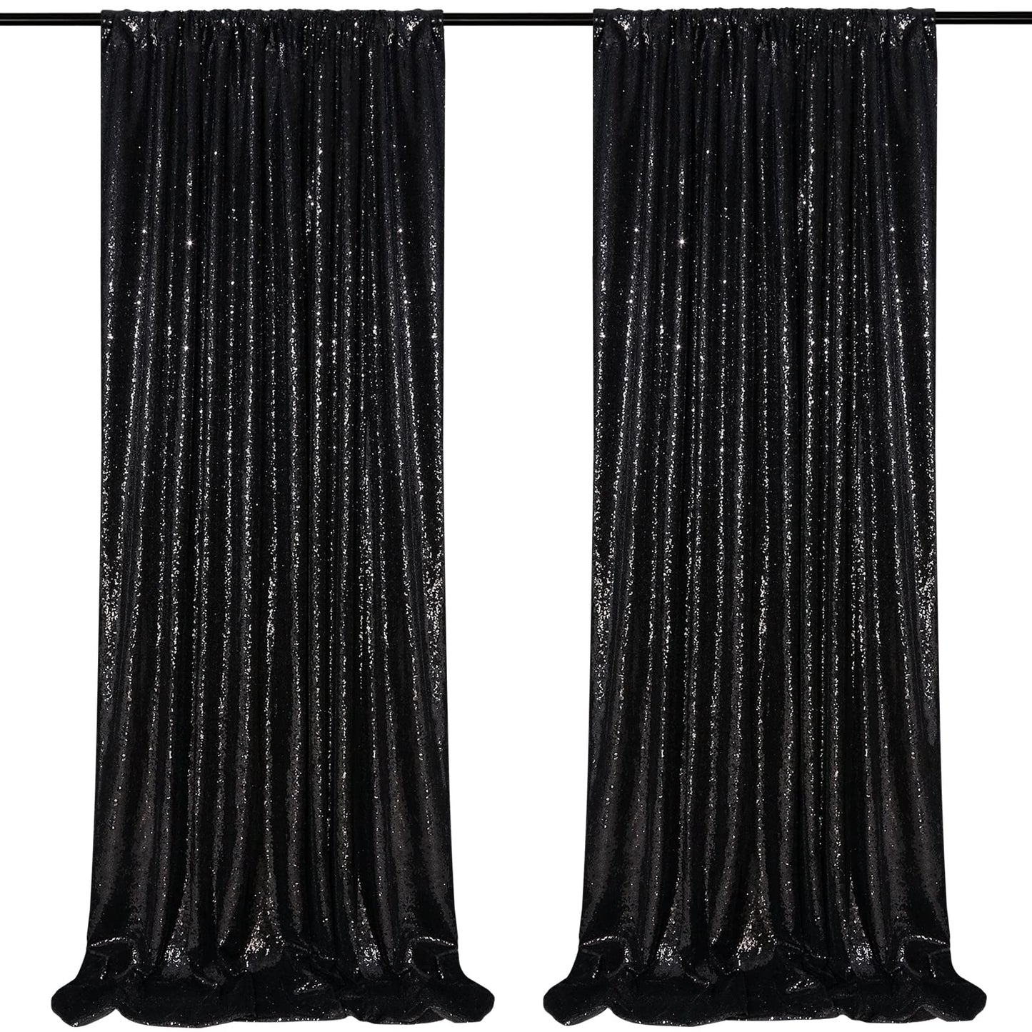 Black Sequin Backdrop 2 Panels 2FTx8FT Halloween Backdrop Curtains Party Decorations Birthday Wedding Photo Backdrop