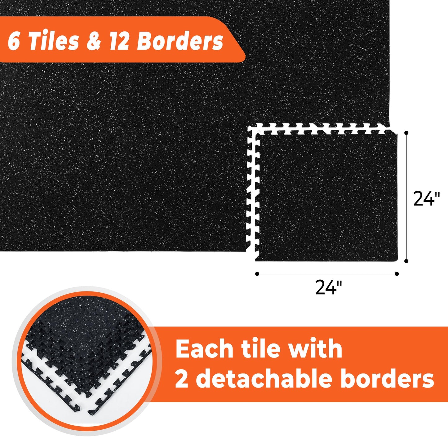 SUPERJARE 0.4'' Thick 36 Pcs 144 Sq Ft Rubber Top Exercise Equipment Mats, High Density EVA Foam Mats with Rubber Top, Interlocking Gym Flooring for Home Gym, Protective Workout Mat, Black/Grey