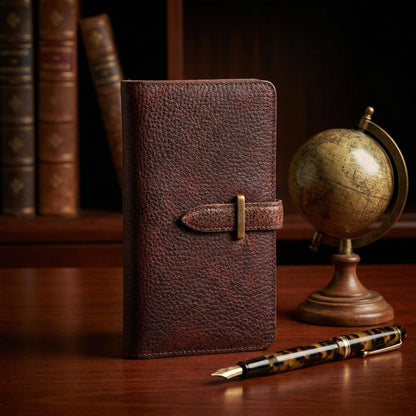 RMAWRAD genuine leather long bi-fold wallet/card holder, unisex, made of full-grain cowhide, with card slots and a coin purse, dark brown.