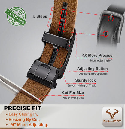BULLIANT Men Ratchet Belt,Full Grain Leather Adjustable Belt Gift For Men Dress Casual Jeans-Cut For Fit(Pecan Pie,32"-38" Waist Adjustable)