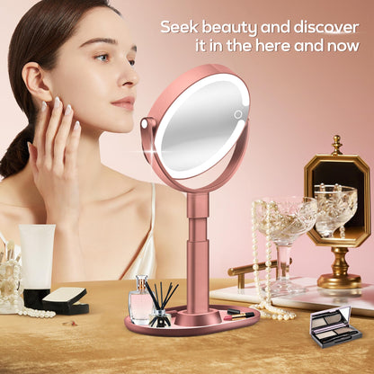 B Beauty Planet Makeup Mirror with Lights, Lighted Magnifying Mirror 30X with 3 Lighting and Adjustable Brightness, 2-Sided Height Adjustable Vanity Mirror for Bathroom, Gifts for Women White