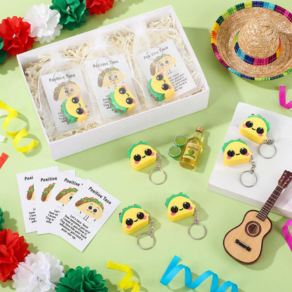 Junkin 24 Sets Taco Clicker Fidget Keychain 3D Printed Clicker Fidget Decompression Button Stress Relief Gifts with Positive Cards for Graduation Employee Coworker Staff Team Nurse Teacher