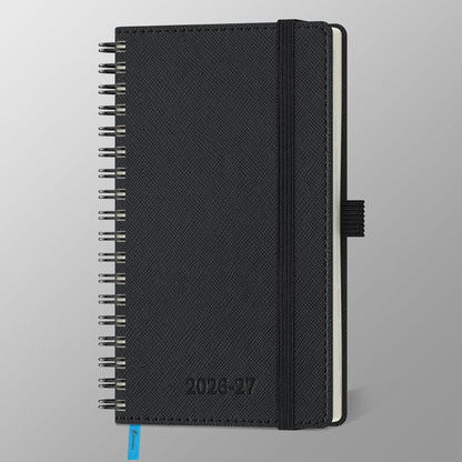 IN-LUXPRO Planner 2026-2027 Daily Weekly and Monthly,6.5"x3.75",18 Months Spiral Bound Calendar Agenda with Self-adhesive Pen Holder,2026 Academic Plan with Vegan Leather Soft Cover,Black