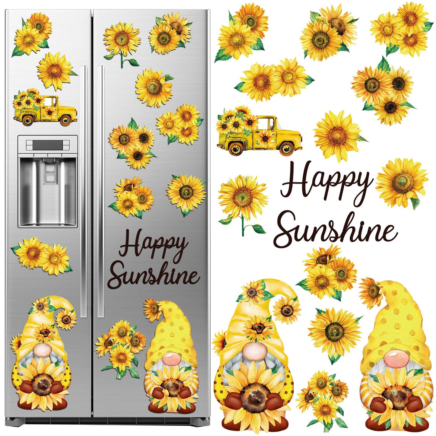 Geiserailie 16 Pcs Sunflower Gnome Refrigerator Magnets Cruise Door Magnets Spring Car Magnetic Stickers Summer Fridge Garage Decals Sunflower Party Decorations for Home Office Decor