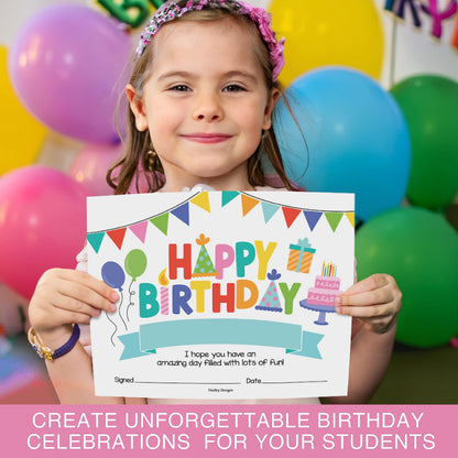 Happy Birthday Certificates for Students - 25 Student Birthday Certificates for Kids Classroom Must Haves, Teacher Supplies for Classroom Elementary, Colorful Teacher Essentials