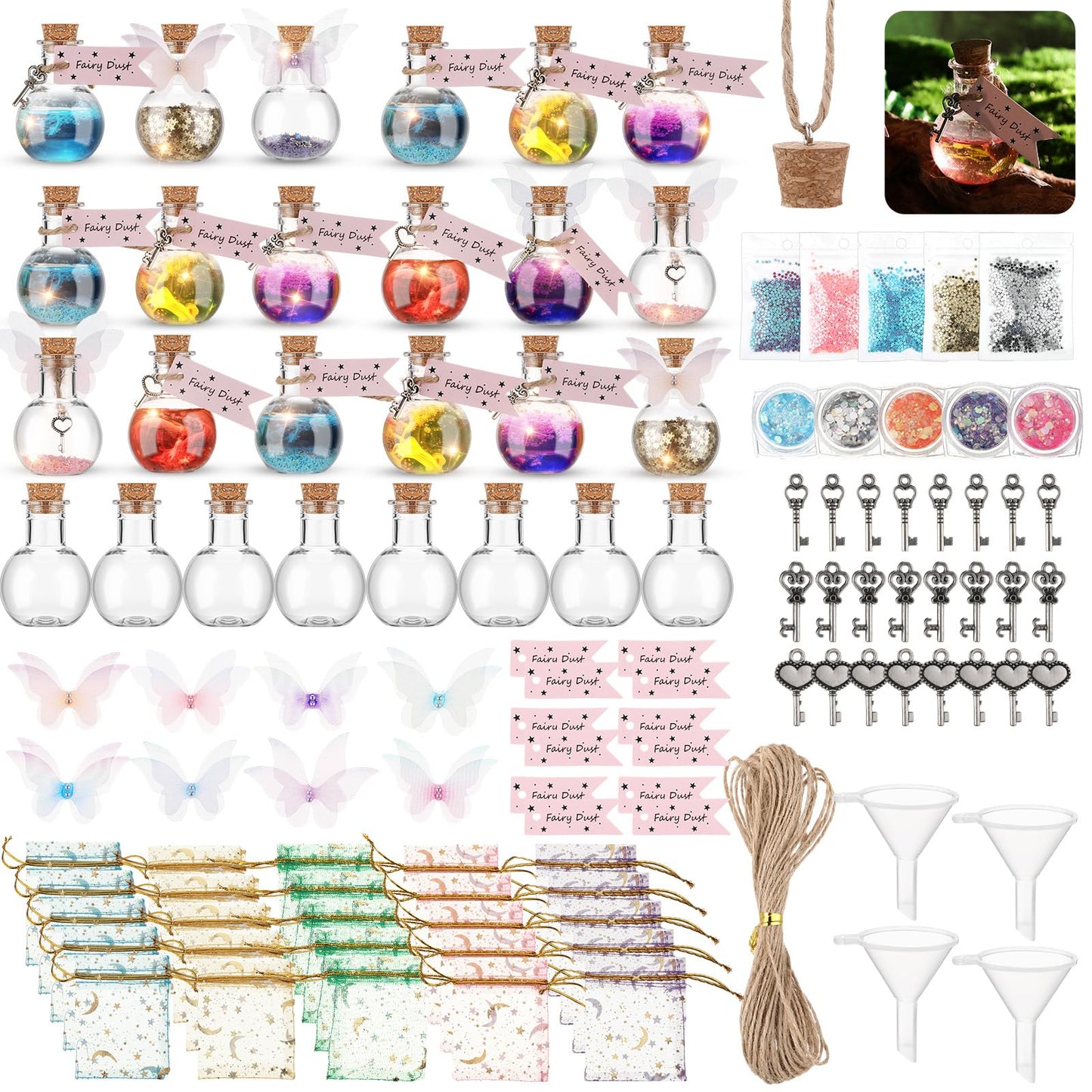 Jinei 174 Pieces Fairy Magic Potions Kit with 24 Mystery Witch Potion Bottles Fairy Wing DIY Magic Mix Making Kit for Christmas Decorations Birthday Creative Gifts Filling Supplies(Ball Style)