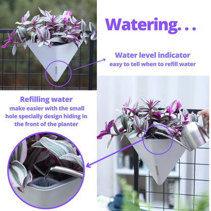 LaLaGreen Bundle - 12" x 4 Pack Black + 12" x 4 Pack White Large Self Watering Geometric Hanging Flower Vase Vessel with Metal Hanger, Modern Stylish Wall Mounted Succulent Pot Holder Decor
