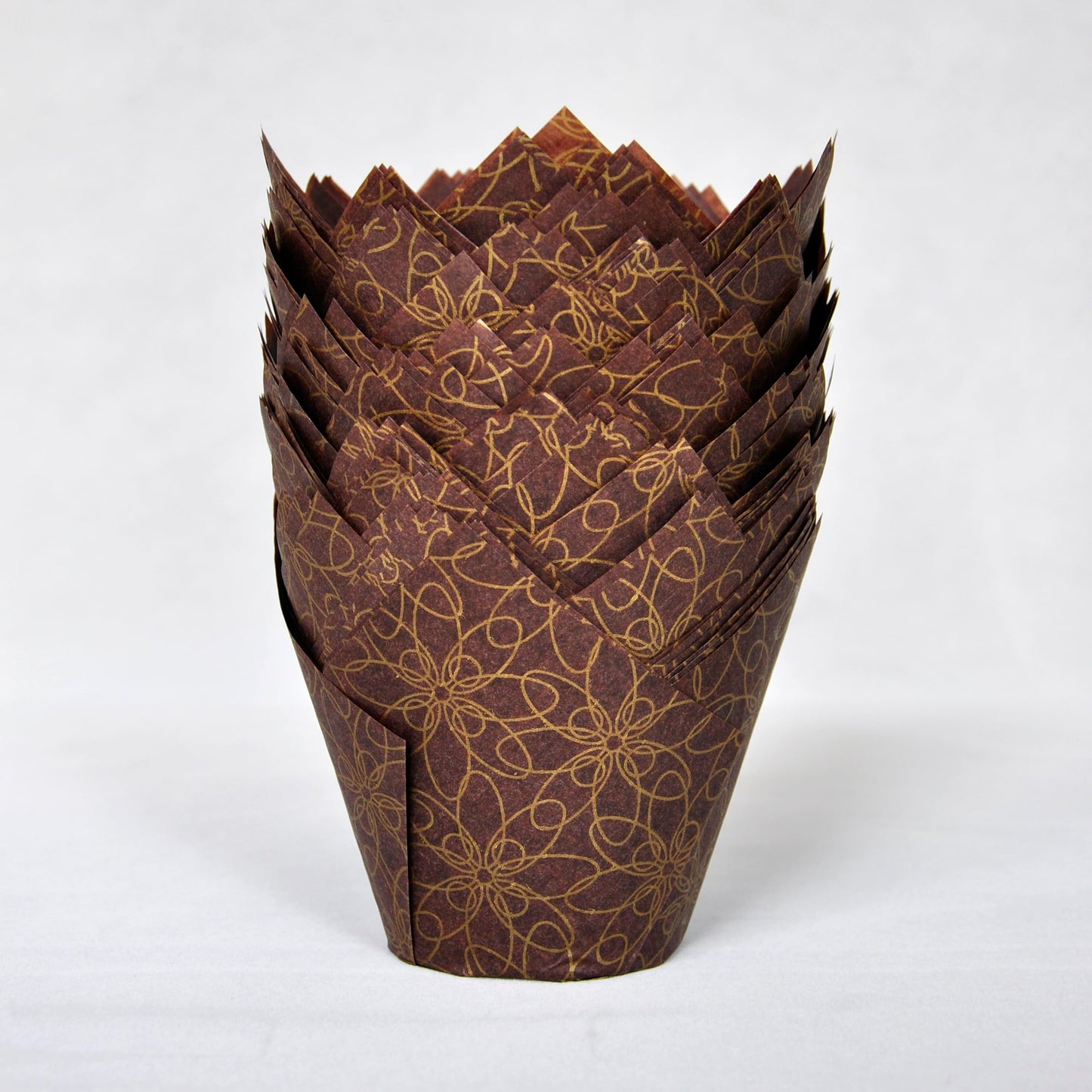 MyBakning (JUMBO Large size) Brown Golden pattern Tulip Baking Cups 2-1/4"(Base diameter) x 3-3/4"(Wall height) Greaseproof paper Muffin liners, Case of 130 pcs