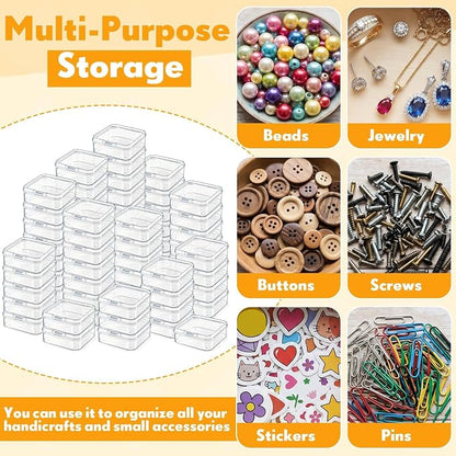 Jetec 60 Pieces Mini Plastic Clear Beads Storage Containers Box for Collecting Small Items, Beads, Jewelry, Business Cards, Game Pieces, Crafts (2.1 x 2.1 x 0.8 Inch)
