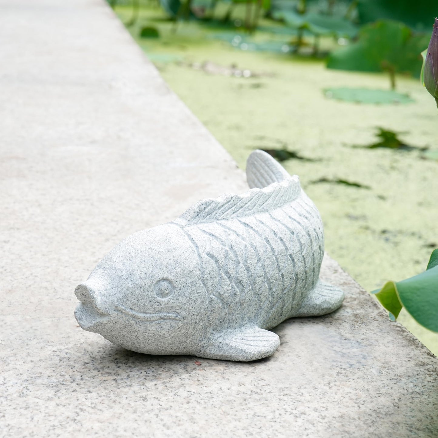 Chisel Hand Carved Fish Garden Statue, Animal Statue Outdoor Decor for Landscape Balcony,Garden,Patio,Porch Yard Art Ornament,9.8" L x 3.8" W x 3.5" H