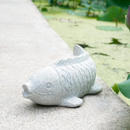 Chisel Hand Carved Fish Garden Statue, Animal Statue Outdoor Decor for Landscape Balcony,Garden,Patio,Porch Yard Art Ornament,9.8" L x 3.8" W x 3.5" H