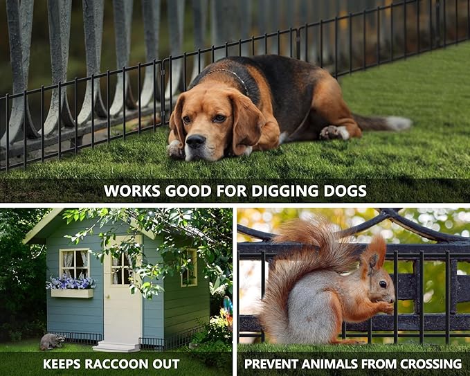 19.83ft(L) X 13inch(H) No Dig Fence, 14 Panels Animal Barrier Fences Rustproof Metal Bottom Fencing Border, Rabbits Dog Digging Blockers Ground Stakes Defense for Outdoor Landscape Patio