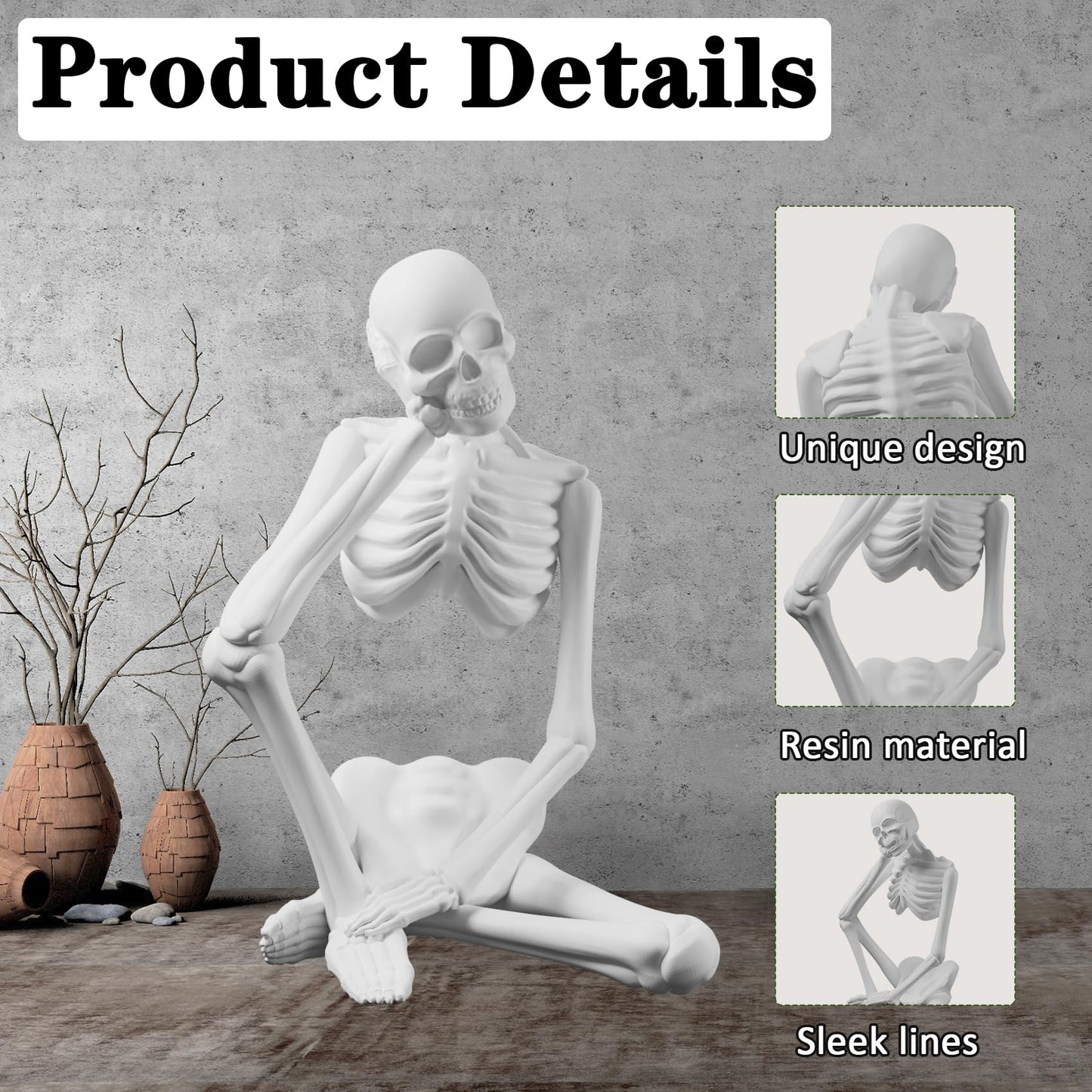 FVFVAHO Skeleton Thinker Statue Resin Sculpture - Abstract Desk Decor for Office & Home, Meditation Room Decor, Unique Gothic Art Collectible
