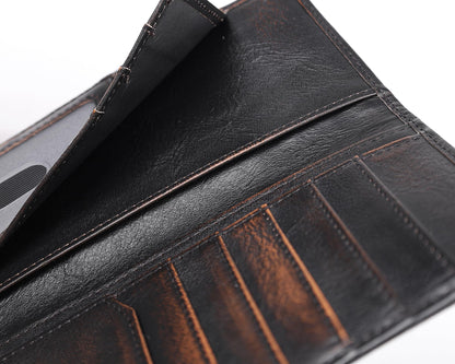 DK86 USA Flag Long Wallet For Men Full Grain Leather with Hand Burnished Rfid Blocking Rodeo Wallet Bifold Wallet American Flag Wallet