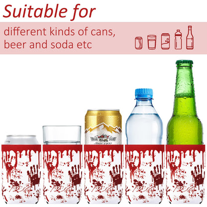 Whaline 6Pcs Halloween Can Sleeves Horror Bloody Can Cooler Covers 12 oz Halloween Neoprene Insulated Beer Caddies Reusable Thermocoolers for Beverages Cans Bottles Halloween Party Favors Decorations