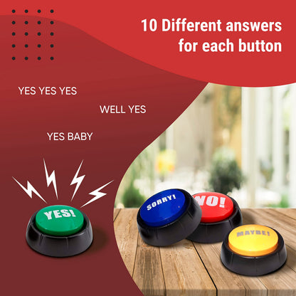 Yes No Maybe Sorry Sound Buttons, Set of 4 Talking Answer Buzzers for Classroom Game Shows, Funny Office Desk Toys & Gadgets, Gifts for Coworkers, Boss