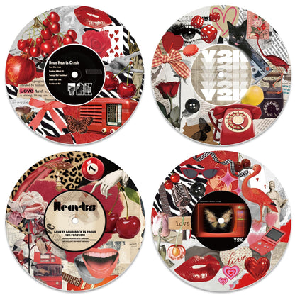 DOODLREAM 4PCS Y2K Aesthetic Vinyl Record Wall Decor 12" Hippy Red Retro Wall Art Posters for Room Aesthetic, Collage Art Retro Record Decor for Music Party Studio Living Room DIY Craft Project