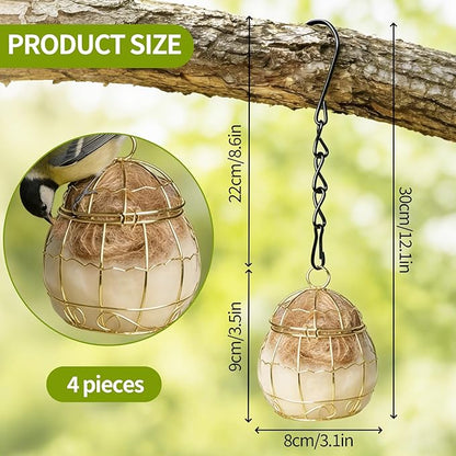 4PCS Bird Nesting Material, Refillable Hummingbird Nesters Cage Holder with Nest Stuffing for Wild Birds Nesting Station,Nesting Balls Make Great Gifts for Bird Lovers and are Perfect for DIY