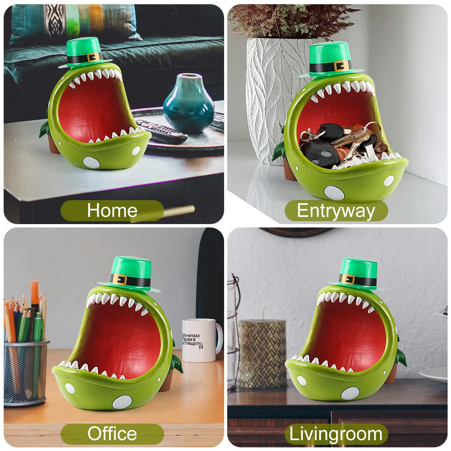 ehuoyan Piranha Plant Large Candy Bowl For Candy Dish Key Bowl Decorative Bowl Home Decorations Indoor Big Mouth Plant (St. Patric, Extra Large)