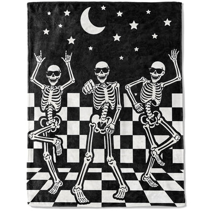 ainori Funny Skull Fleece Throw Blanket 50x60 Inch,Fun Dancing Skeleton Moon Star Checkerboard Decorative Throws,Soft Lightweight Blankets for Halloween Party Room Bedroom,Cozy Gifts for Teens Gamers
