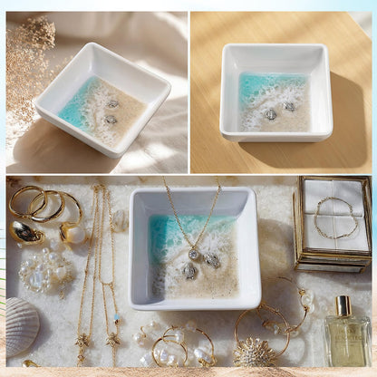 Novabright Handmade Ocean Resin Jewelry Tray Mini Turtle Square Ring Dish Jewelry Holder for Rings Earrings Engagement Gifts for Couples Birthday Gifts Ocean Beach Art Gift for Women