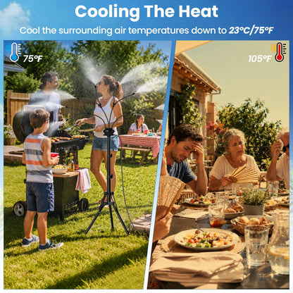 MIXC 8-Nozzles Standing Misters for Outside Patio, 2.6-5.3FT Adjustable Outdoor Misting Cooling System with 36FT Leak-Resistant Water Tubing, Portable Mist Hose for Patio, Backyard & Pool