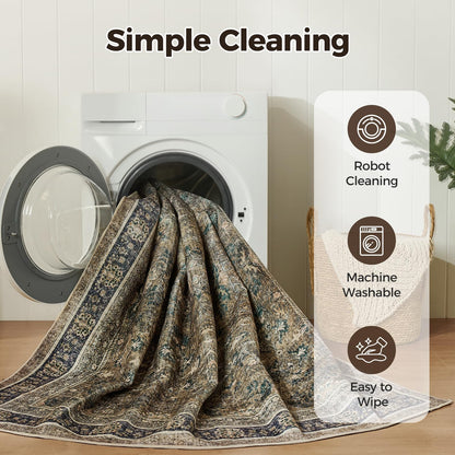 WITSHOCK 5x7 Area Rugs for Living Room: Vintage Modern Boho Moody Retro Antique Farmhouse Dark Carpet, Non-Slip Low Pile Stain Resistant Rug for Bedroom Dining Under Table, Brown Olive Green