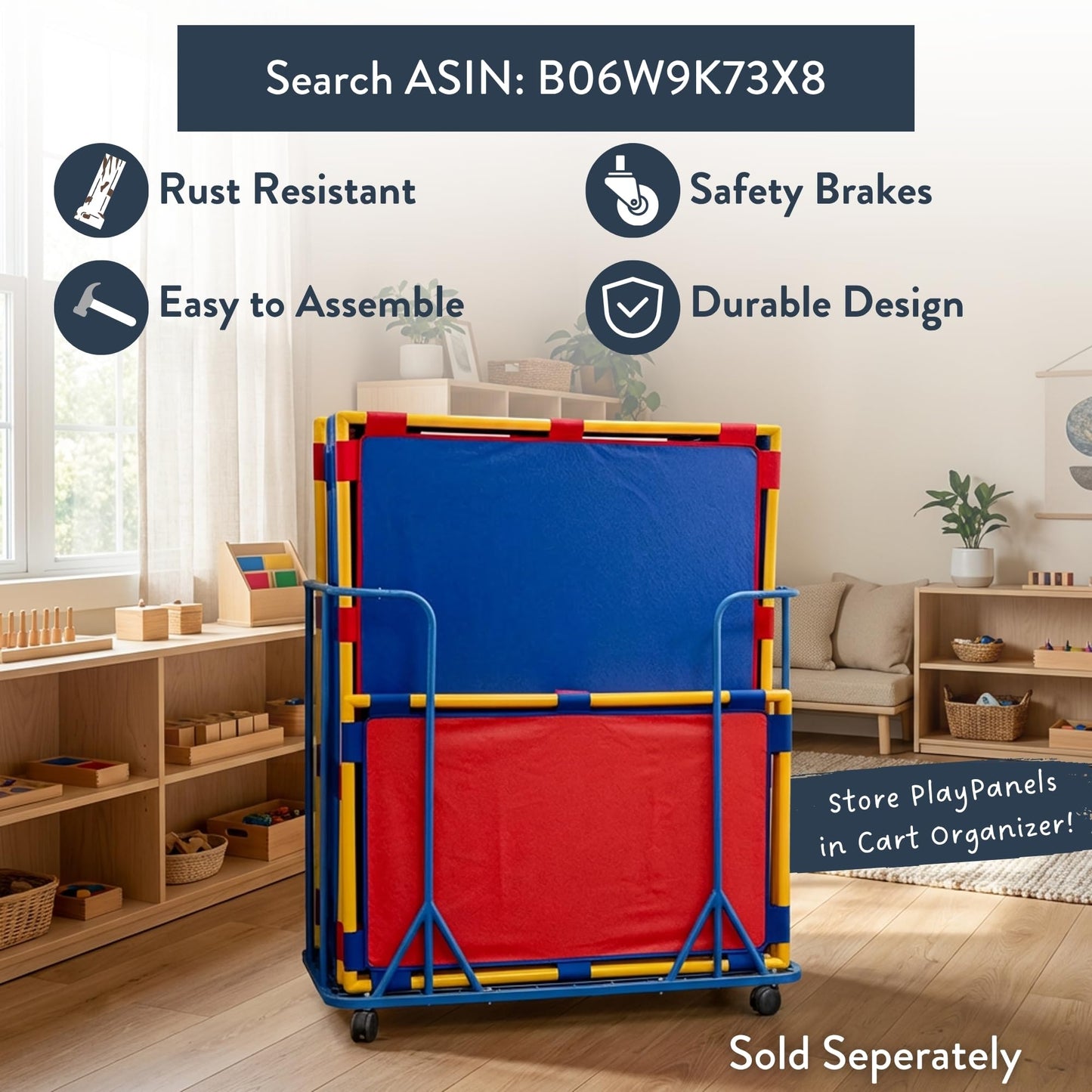 Children's Factory Big Screen PlayPanel, Kids Room Divider, Lightweight, Classroom Privacy Screen, Cantilever Feet Included, Plastic, Vinyl, 1 Panel, Blue