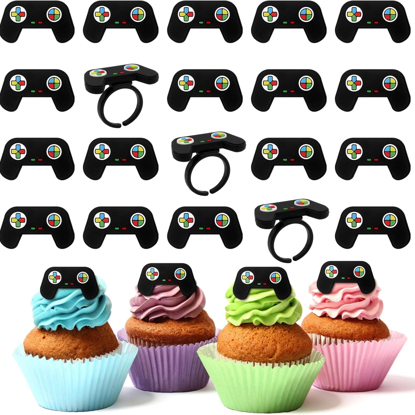 Chunful 48 Pcs Video Game Cupcake Rings Toppers Decoration Cake Game Party Decoration Cupcake Picks for Birthday Anniversary Wedding Engagement Party Supplies