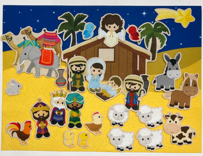 Story Time Felts Nativity Felt Board Figures Set Birth of Baby Jesus Christ Flannel Board 29 Pieces Bible (Figures & Background)