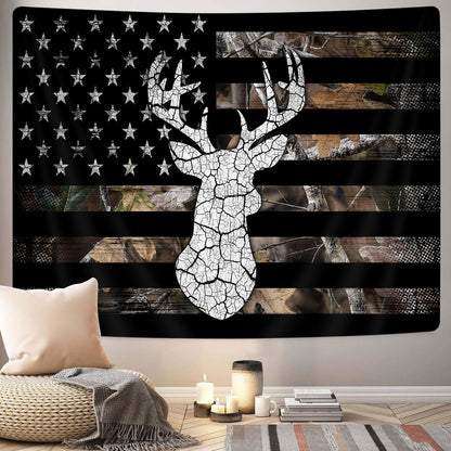 GOAOK Western Tapestry Black White American Flag, Country Deer Hunting Camo Tapestries for Men Guys Room Decor, Tapestry Wall Hanging Poster Blanket College Dorm Cool Indie Room 60"X40"