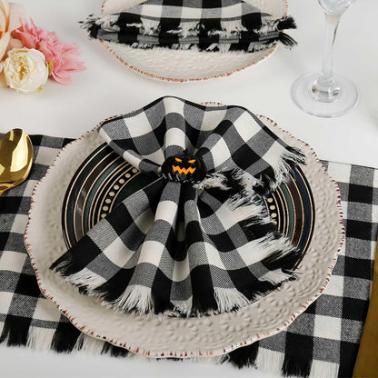 Classic Buffalo Checks Cloth Napkins with Fringe Set of 12, 17x17 Inches 100% Cotton Farmhouse Napkins, Soft&Reusable Napkins for Daily Use Halloween Christmas Decor