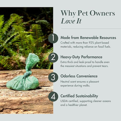 Nina Woof Eco-Friendly 92% Plant-Based Dog Poop Bags Rolls -90 Extra Thick, Durable, Leak-Proof, Odorless, Convenient Disposal - USDA Certified, Heavy-Duty Trash Bags and Garbage Bags