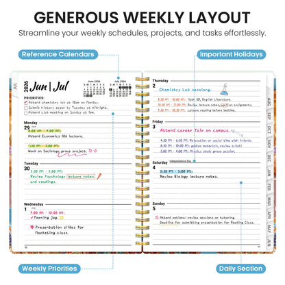 Planner 2026–2027, Weekly & Monthly Academic Organizer for School Year, Jul 2026–Jun 2027, Hardcover Planner with Tabs, Back to School Essential, 6.3" x 8.5", Coastal Van