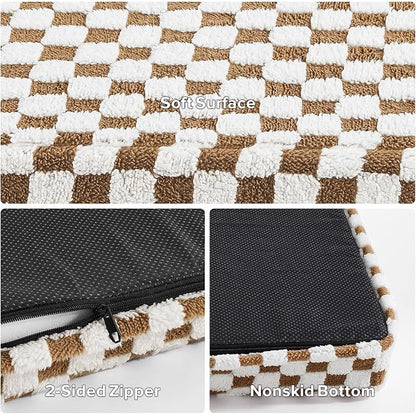 JOEJOY Dog Bed for Large Dogs, Large Orthopedic Dog Bed with Removable Washable Cover, Cute Modern Plush & Memory Egg Crate Foam Dog Bed, 36 x 27 inch, Brown