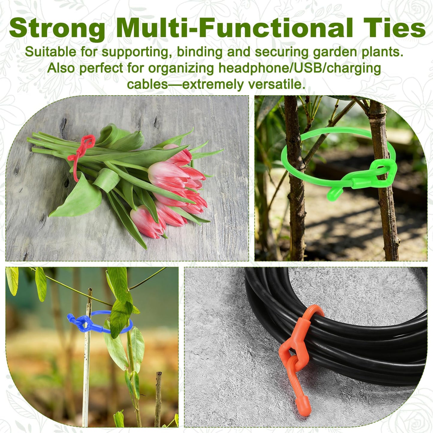 M METERXITY 12-Pack Adjustable Plant Ties, 12inch/30.48cm Silicone Flexible Multi-Function Sturdy Garden Twist Tie for Plant Support/Tree/Shrub/Vine, Reusable Support Twine [Orange]