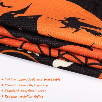 Whaline Halloween Pillow Case Large Orange and Black Pillow Cover 20" x 20" Happy Halloween Spider Ghost Pumpkin Linen Sofa Bed Throw Cushion Cover Decoration for Home Office, 4pcs