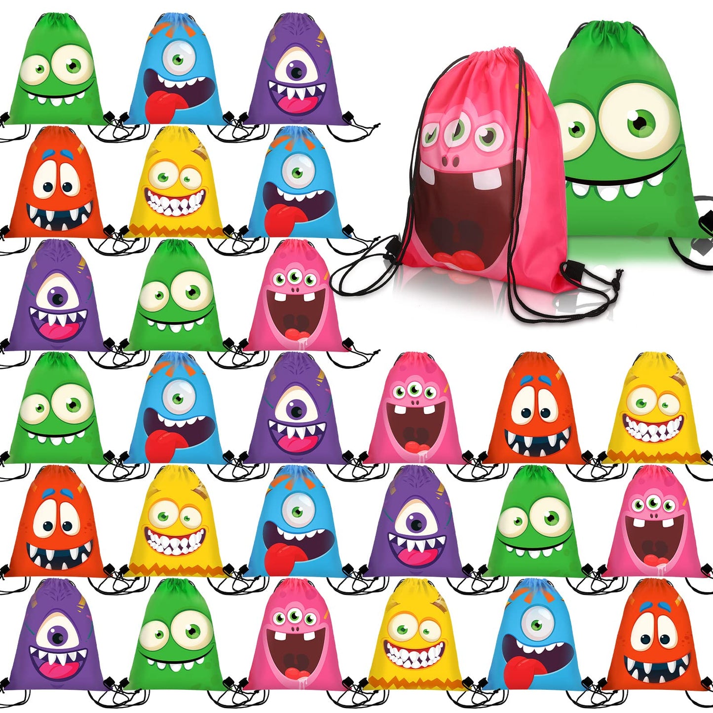 Amylove 36 Pcs Large Halloween Monster Drawstring Bag for Kids 12 x 15 Inch Monster Gift Backpack Novelty Drawstring Candy Backpack Cinch Bag for Halloween Party Favor Birthday Supplies