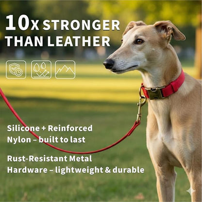 Silicone Dog Collar and Leash Set, Waterproof & Odor-Proof Puppy Collar for Small Dogs, Soft Flexible Leather-Look Dog Collars, Durable Thick Adjustable Pet Collar (Red, Large (16-24.5" Neck))