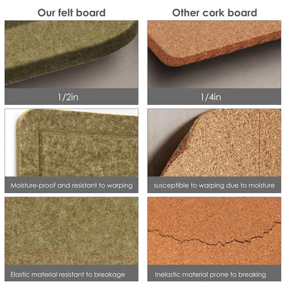Bulletin Board, 24 x 18 inches Felt Board Decorative Pin Board, Cork Board Alternative for Wall, Foldable Photo Board Self-Adhesive Vision Board Mood Board with 20 Pushpins - Olive