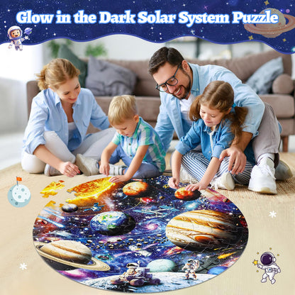 Glow in The Dark Solar System Jigsaw Puzzles for Kids Ages 4-8, 70 Pieces Kids Space Planet Floor Puzzle Toys Ages 8-10, Large Round Educational Puzzle Toys Easter Gifts for Kids Boys Girls