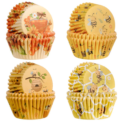 Glavatrix Bee Cupcake Liners, 200PCS Honey Bee Paper Baking Cups Yellow Muffin Cupcake Wrappers for Happy Bee Day Baby Shower Gender Reveal Spring Summer Garden Birthday Party Cake Dessert Decorations