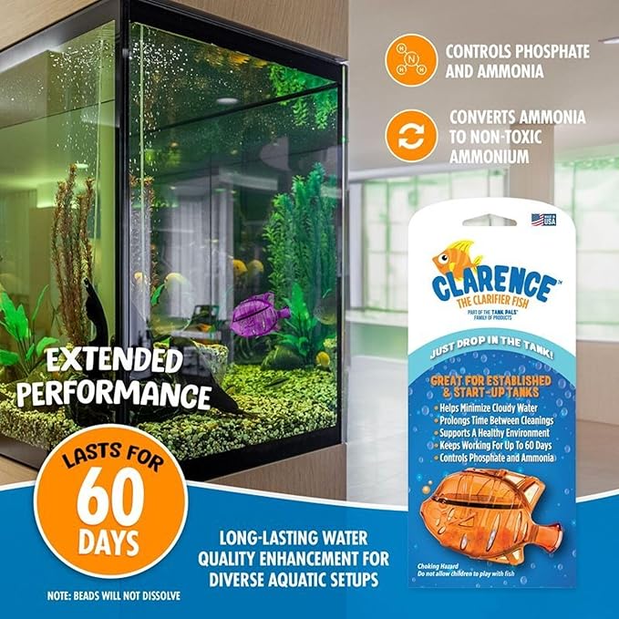 Clarence the Clarifier Fish - 3 pk, Orange - Aquarium Treatment, Clear Cloudy Fresh-Saltwater, Fish-Plant Safe, 10gal Tank Maintenance Each
