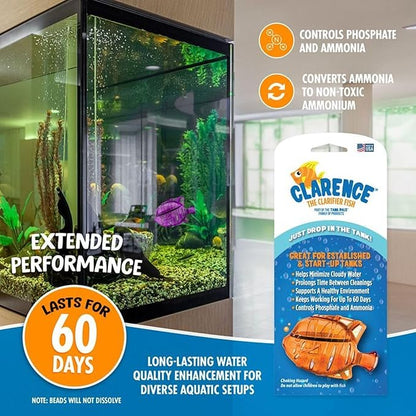 Clarence the Clarifier Fish - 2 pk, Purple-Orange - Aquarium Treatment, Clear Cloudy Fresh-Saltwater, Fish Safe, 10gal Tank Maintenance Ea