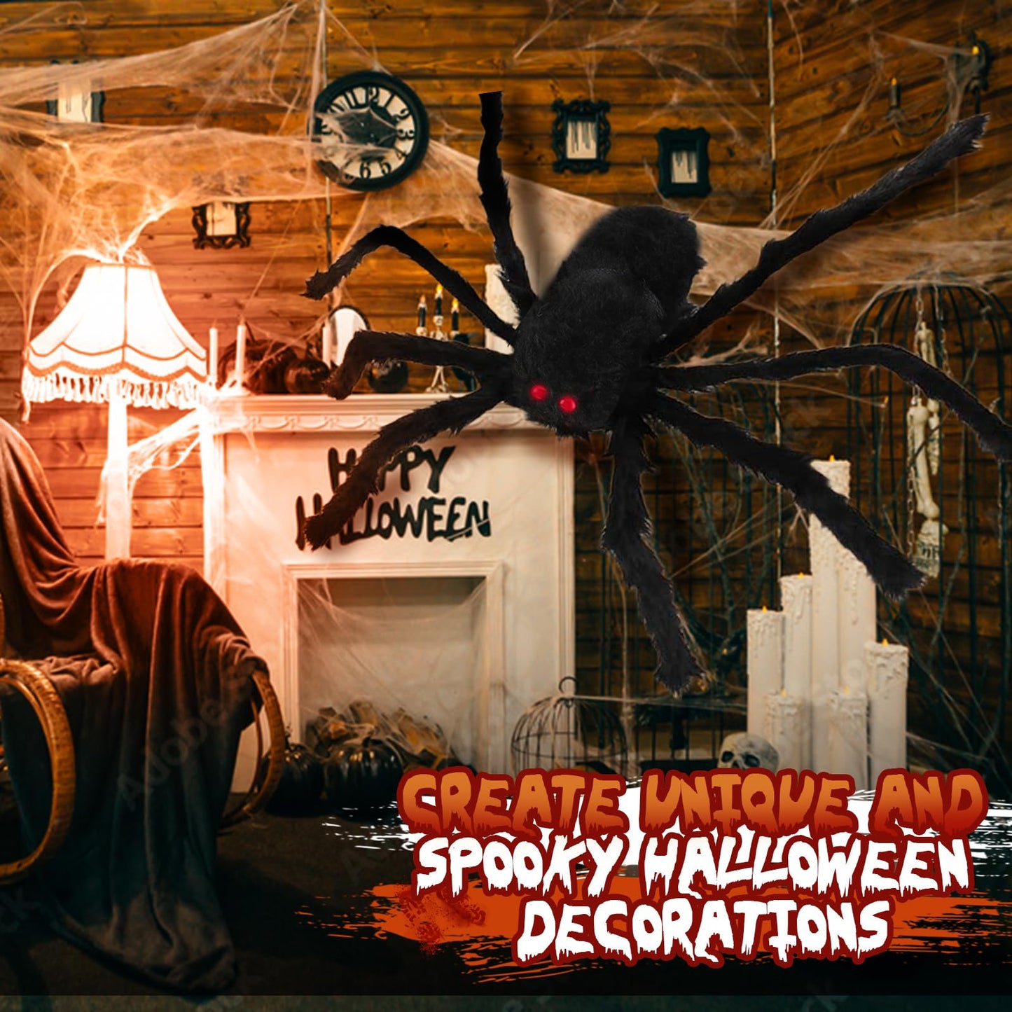 Giant Spider 6.6 Ft, 78" Halloween Decorations Fake Halloween Decor Spiders Large, Furry Spiders for Outdoor Indoor Yard Home Costumes Party House Décor, 1 Pack