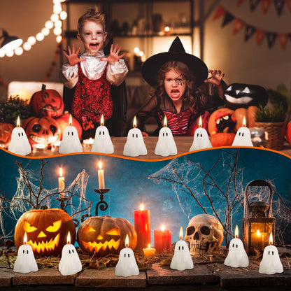 EBaokuup 20 PCS 2'' X 1.6'' Halloween Ghost Candles, Ghost Shaped Decor Candles, Fun Face Spooky Burning Candle for Halloween Party Home and Table Decorations