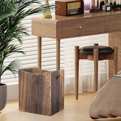 5 Gallon Wooden Trash Can Curved Design Office Waste Basket, Rectangular Farmhouse Garbage Can, Brown Vintage Wood Trash Can Storage Basket With Handles for Bedroom Office Living Room Decorative