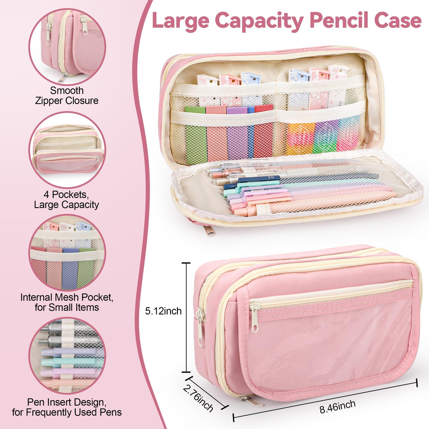 DazSpirit 61 PCS Aesthetic School Supplies with Cute Pencil Case, Pastel No Bleed Highlighters, Gel & Erasable Pens, Mechanical Pencils, Refills, Complete Essentials Stationery Kit for Students (Pink)