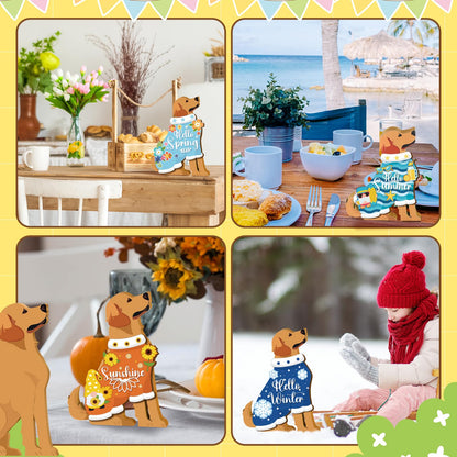 Barydat 16 Pcs Seasonal Dachshund Table Sign for All Seasons Lovely Interchangeable Table Decoration, Wooden Rustic Holiday Centerpieces Summer Patriotic Dachshund Independence Day Sign(Cute Dog)