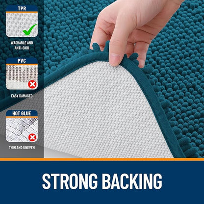 OLANLY Large Bathroom Rugs 70x46, Extra Soft Absorbent Chenille Bath Rugs, Rubber Backing Quick Dry, Machine Washable Bath Mats for Bathroom Floor, Tub and Shower, Home Decor Accessories, Peacock Blue